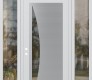 Modern Steel Front Door Diamond C13 64" x 96" white/white clear Glass Panel stainless steel RHI with 2 Sidelites and Transom clear Glass