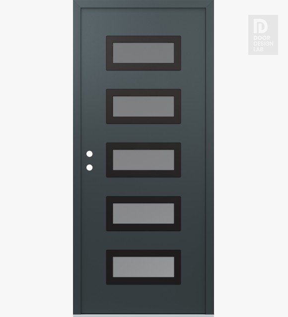 Modern Steel Front Door Diamond D1 36" x 80" anthracite/anthracite frosted Glass Panel black RHI