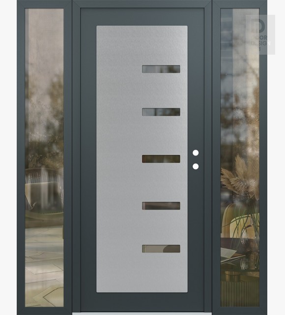 Modern Steel Front Door Diamond C8 68" x 80" anthracite/anthracite clear Glass Panel stainless steel LHI with 2 Sidelites clear Glass