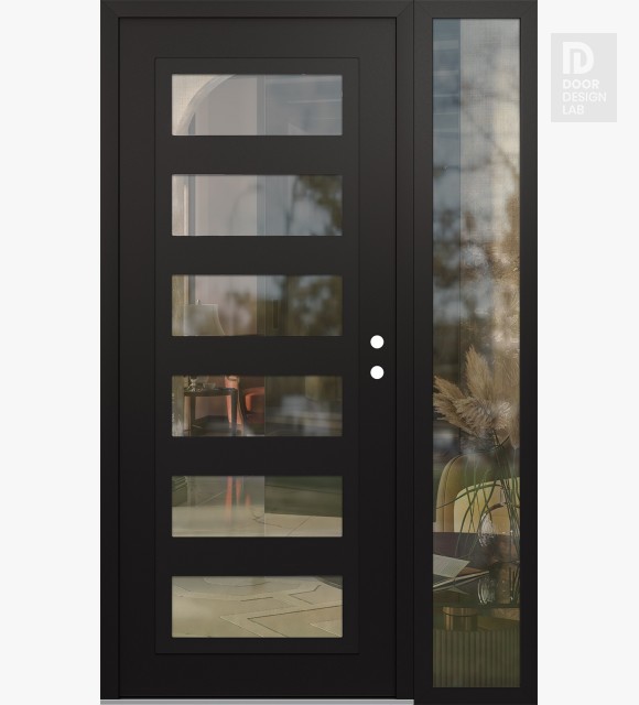 Modern Steel Front Door Diamond C9 52" x 80" black/black clear Glass Panel black LHI with Sidelite clear Glass