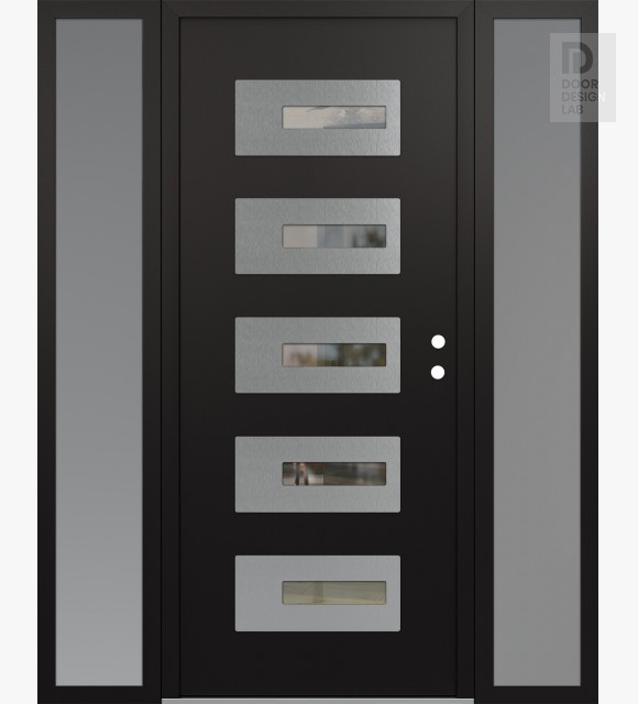 Modern Steel Front Door Diamond D6 68" x 80" black/black clear Glass Panel stainless steel LHI with 2 Sidelites frosted Glass