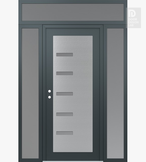 Modern Steel Front Door Diamond C8 64" x 96" anthracite/anthracite frosted Glass Panel stainless steel RHI with 2 Sidelites and Transom frosted Glass