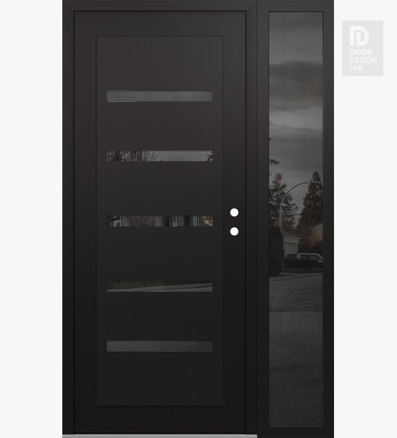 Modern Steel Front Door Diamond C7 52" x 80" black/black mirrored Glass Panel black LHI with Sidelite mirrored Glass