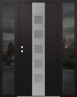 DIAMOND A13 64" X 80" BLACK/WHITE FROSTED GLASS PANEL STAINLESS STEEL RHI WITH 2 SIDELITES MIRRORED GLASS