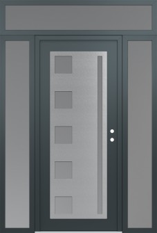 Diamond C3 60" x 96" anthracite/anthracite frosted Glass Panel stainless steel LHI with 2 Sidelites and Transom frosted Glass