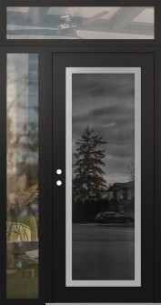 Diamond C1 50" x 96" black/black mirrored Glass Panel stainless steel RHI with Sidelite and Transom clear Glass