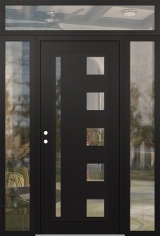 Diamond C3 64" x 96" black/black clear Glass Panel black RHI with 2 Sidelites and Transom clear Glass