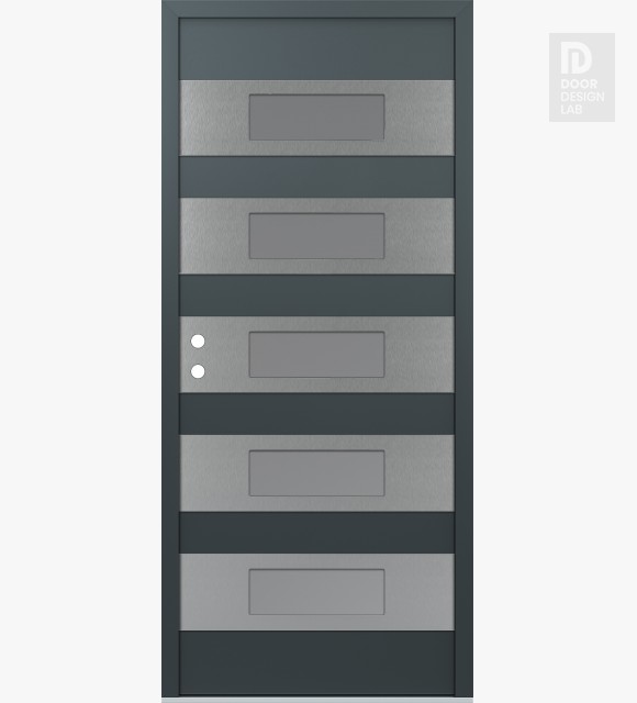 Modern Steel Front Door Diamond D5 36" x 80" anthracite/anthracite frosted Glass Panel stainless steel RHI