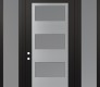 Modern Steel Front Door Diamond C2 68" x 96" black/white frosted Glass Panel stainless steel RHI with 2 Sidelites and Transom frosted Glass