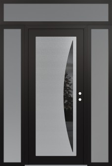 Diamond C13 64" x 96" black/black mirrored Glass Panel stainless steel LHI with 2 Sidelites and Transom frosted Glass
