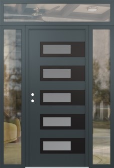 Diamond D3 60" x 96" anthracite/anthracite frosted Glass Panel black RHI with 2 Sidelites and Transom clear Glass