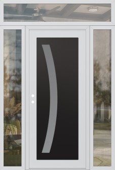 Diamond C4 64" x 96" white/white frosted Glass Panel black RHI with 2 Sidelites and Transom clear Glass