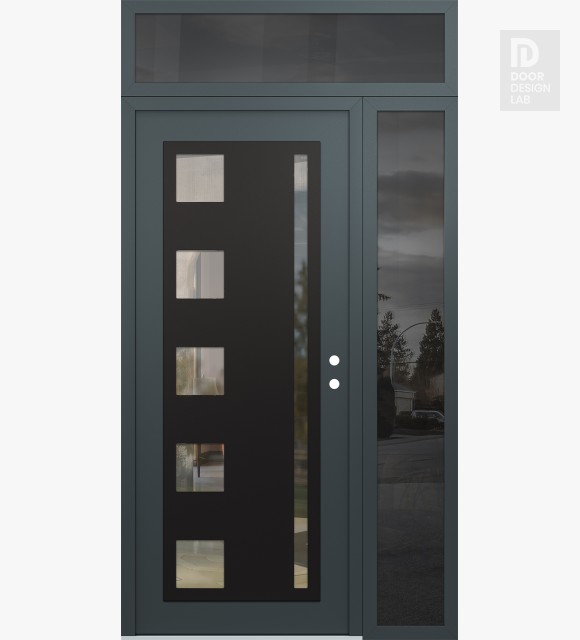 Modern Steel Front Door Diamond C3 52" x 96" anthracite/anthracite clear Glass Panel black LHI with Sidelite and Transom mirrored Glass