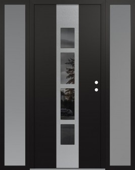 DIAMOND A10 64" X 80" BLACK/BLACK MIRRORED GLASS PANEL STAINLESS STEEL LHI WITH 2 SIDELITES FROSTED GLASS