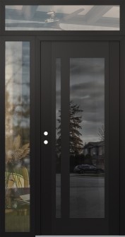 Diamond C15 52" x 96" black/black mirrored Glass Panel black RHI with Sidelite and Transom clear Glass