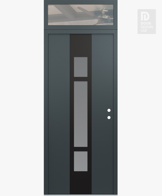 Modern Steel Front Door DIAMOND A9 36" X 96" ANTHRACITE/ANTHRACITE FROSTED GLASS PANEL BLACK LHI WITH TRANSOM CLEAR GLASS