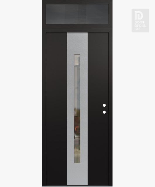 Modern Steel Front Door DIAMOND A2 36" X 96" BLACK/BLACK CLEAR GLASS PANEL STAINLESS STEEL LHI WITH TRANSOM MIRRORED GLASS