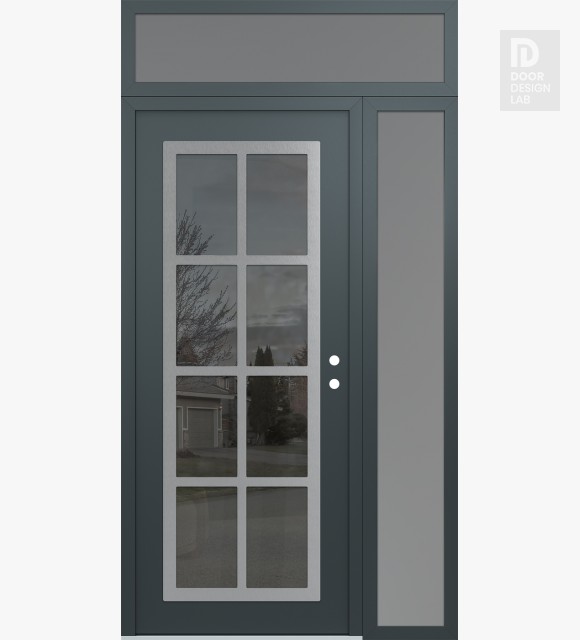 Modern Steel Front Door Diamond C16 52" x 96" anthracite/anthracite mirrored Glass Panel stainless steel LHI with Sidelite and Transom frosted Glass