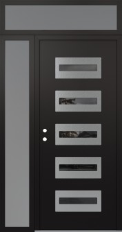 Diamond D4 48" x 96" black/black mirrored Glass Panel stainless steel RHI with Sidelite and Transom frosted Glass