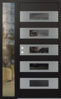 Diamond D5 52" x 80" black/black mirrored Glass Panel stainless steel RHI with Sidelite clear Glass