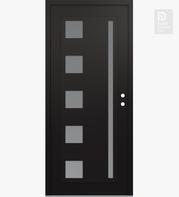 Modern Steel Front Door Diamond C3 36" x 80" black/white frosted Glass Panel black LHI