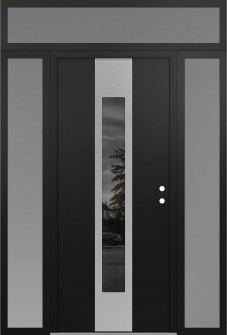 DIAMOND A1 64" X 96" BLACK/BLACK MIRRORED GLASS PANEL STAINLESS STEEL LHI WITH 2 SIDELITES AND TRANSOM FROSTED GLASS