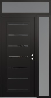 Diamond C11 50" x 96" black/black mirrored Glass Panel black LHI with Sidelite and Transom frosted Glass