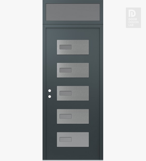 Modern Steel Front Door Diamond D7 36" x 96" anthracite/anthracite frosted Glass Panel stainless steel RHI with Transom frosted Glass