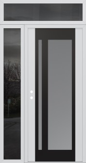 Diamond C15 48" x 96" white/white frosted Glass Panel black RHI with Sidelite and Transom mirrored Glass