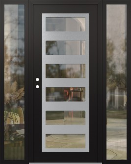 Diamond C9 60" x 80" black/black clear Glass Panel stainless steel RHI with 2 Sidelites clear Glass