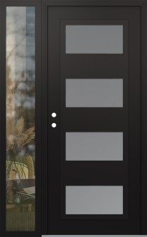 Diamond C2 48" x 80" black/white frosted Glass Panel black RHI with Sidelite clear Glass