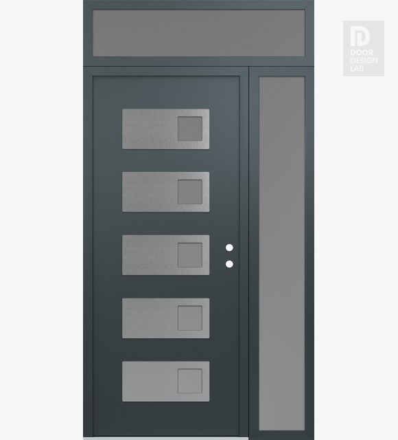Modern Steel Front Door Diamond D2 50" x 96" anthracite/anthracite frosted Glass Panel stainless steel LHI with Sidelite and Transom frosted Glass
