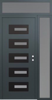 Diamond D6 50" x 96" anthracite/anthracite frosted Glass Panel black LHI with Sidelite and Transom frosted Glass