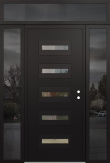 Diamond D4 60" x 96" black/black clear Glass Panel black LHI with 2 Sidelites and Transom mirrored Glass