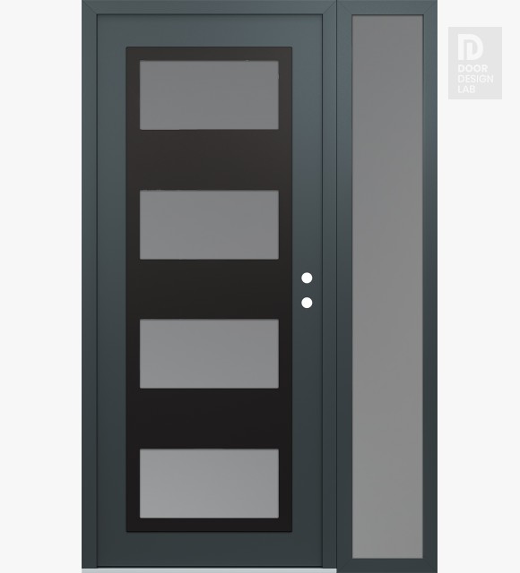 Modern Steel Front Door Diamond C2 50" x 80" anthracite/anthracite frosted Glass Panel black LHI with Sidelite frosted Glass