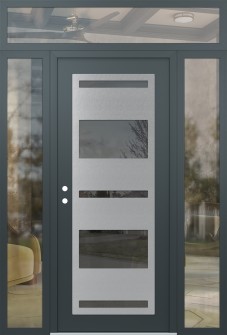 Diamond C10 68" x 96" anthracite/anthracite mirrored Glass Panel stainless steel RHI with 2 Sidelites and Transom clear Glass