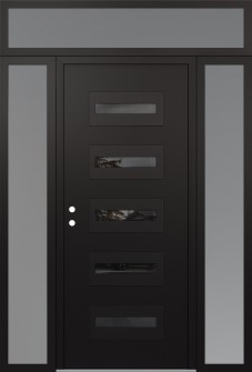 Diamond D4 64" x 96" black/black mirrored Glass Panel black RHI with 2 Sidelites and Transom frosted Glass