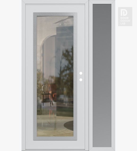 Modern Steel Front Door Diamond C1 48" x 80" white/white clear Glass Panel stainless steel LHI with Sidelite frosted Glass
