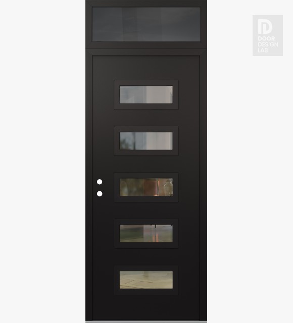 Modern Steel Front Door Diamond D1 36" x 96" black/black clear Glass Panel black RHI with Transom mirrored Glass