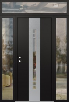 DIAMOND A4 64" X 96" BLACK/BLACK CLEAR GLASS PANEL STAINLESS STEEL RHI WITH 2 SIDELITES AND TRANSOM CLEAR GLASS