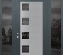 Modern Steel Front Door Diamond C5 64" x 96" anthracite/anthracite mirrored Glass Panel stainless steel RHI with 2 Sidelites and Transom mirrored Glass