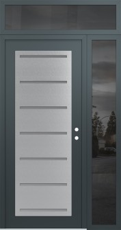 Diamond C11 52" x 96" anthracite/anthracite frosted Glass Panel stainless steel LHI with Sidelite and Transom mirrored Glass