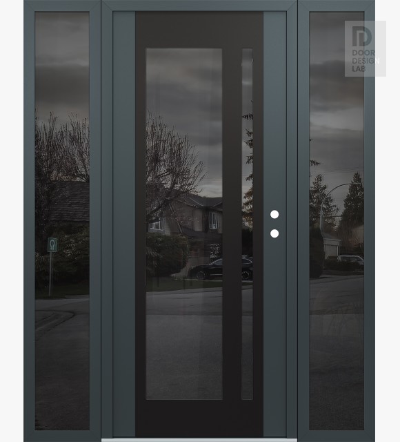 Modern Steel Front Door Diamond C15 68" x 80" anthracite/anthracite mirrored Glass Panel black LHI with 2 Sidelites mirrored Glass
