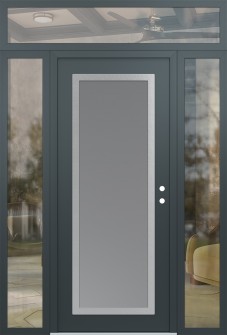 Diamond C1 68" x 96" anthracite/anthracite frosted Glass Panel stainless steel LHI with 2 Sidelites and Transom clear Glass
