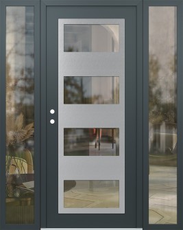 Diamond C2 64" x 80" anthracite/anthracite clear Glass Panel stainless steel RHI with 2 Sidelites clear Glass