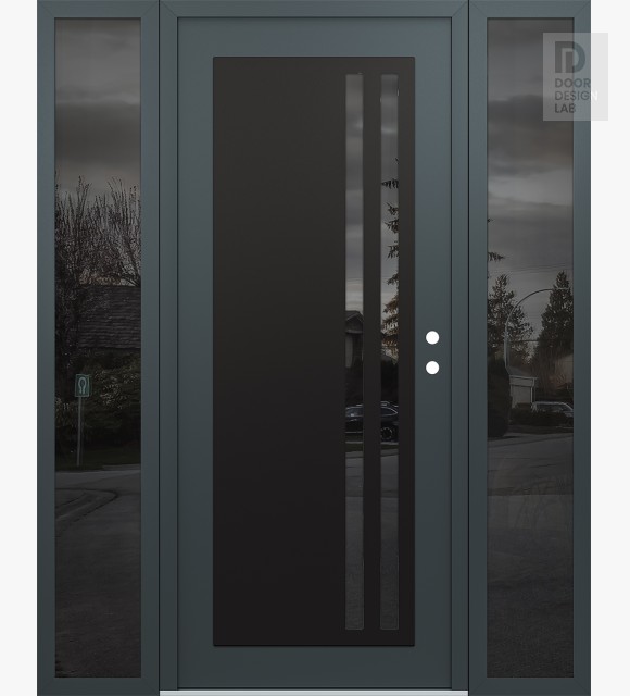 Modern Steel Front Door Diamond C6 64" x 80" anthracite/anthracite mirrored Glass Panel black LHI with 2 Sidelites mirrored Glass