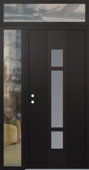 DIAMOND A9 52" X 96" BLACK/WHITE FROSTED GLASS PANEL BLACK RHI WITH SIDELITE AND TRANSOM CLEAR GLASS