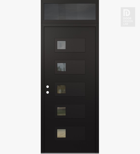 Modern Steel Front Door Diamond D2 36" x 96" black/black clear Glass Panel black RHI with Transom mirrored Glass