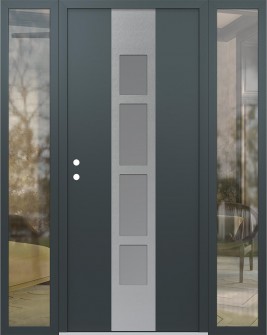 DIAMOND A10 68" X 80" ANTHRACITE/ANTHRACITE FROSTED GLASS PANEL STAINLESS STEEL RHI WITH 2 SIDELITES CLEAR GLASS