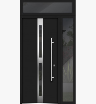 48 x 96 Front Exterior Prehung Steel Door / Deux 1755 Black Enamel / Side and Top Exterior Window / Left-hand Inswing